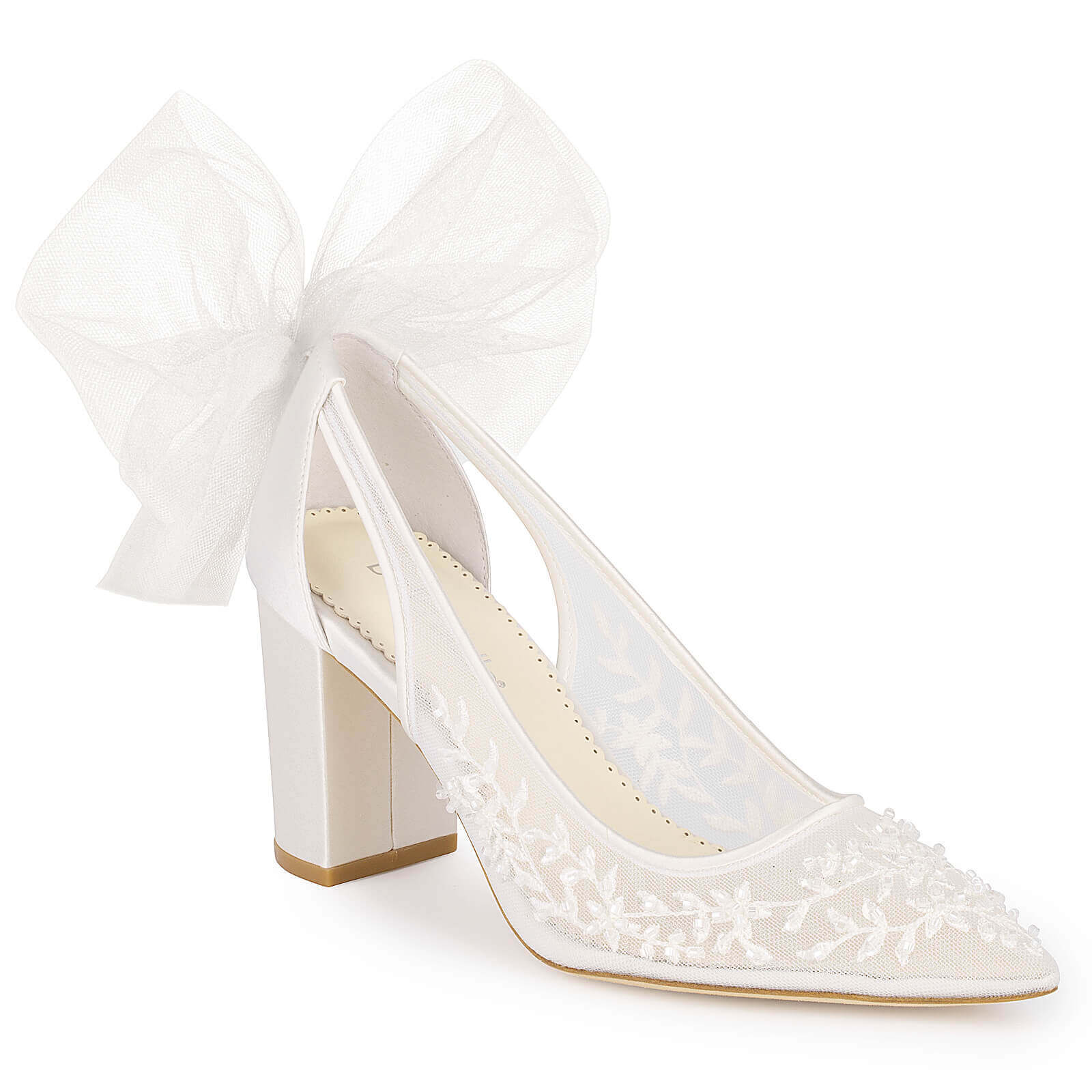 Easton - Block Heel Wedding Shoes With Tulle Bow